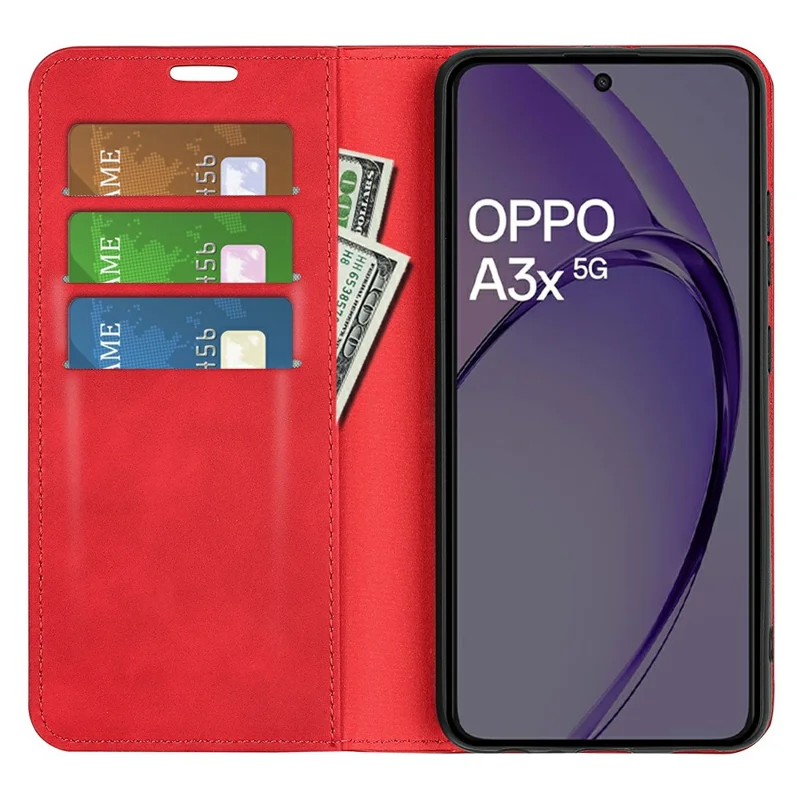 For Oppo A3x 5G / A3x 4G / A3 5G / A3 4G / A60 5G / A40 4G Case Skin-Touch Leather Wallet Phone Cover - Red