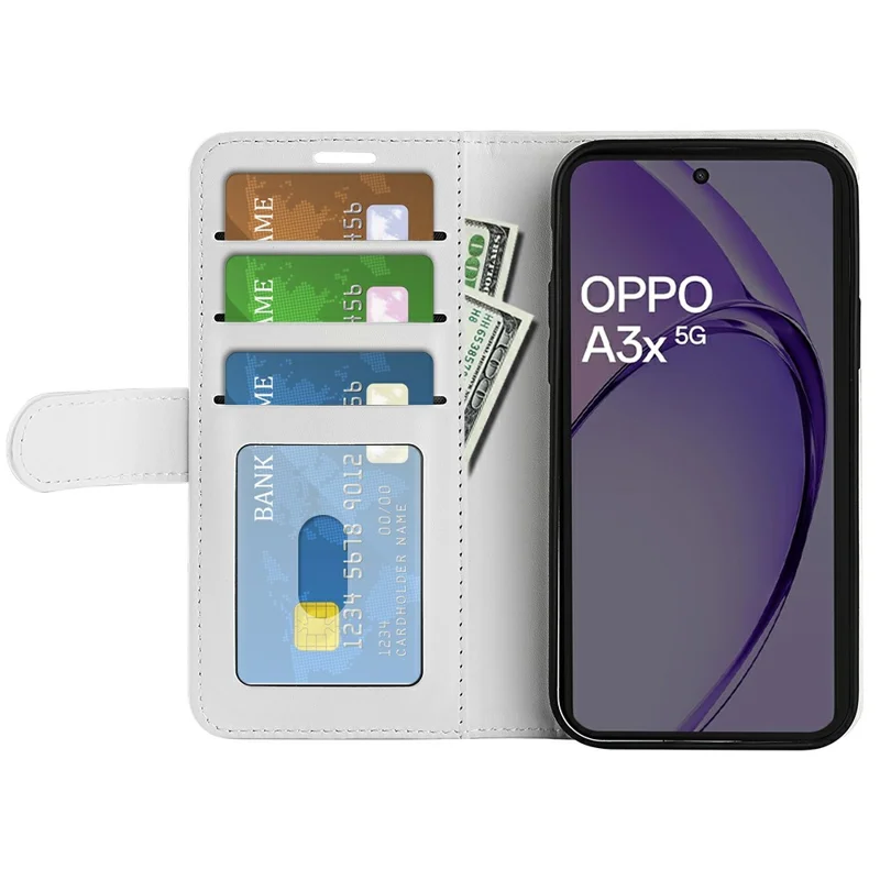 For Oppo A3x 5G / A3x 4G / A3 5G / A3 4G / A60 5G / A40 4G Wallet Case Crazy Horse Texture Stand Leather Phone Cover - White