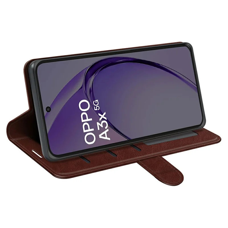 For Oppo A3x 5G / A3x 4G / A3 5G / A3 4G / A60 5G / A40 4G Wallet Case Crazy Horse Texture Stand Leather Phone Cover - Brown