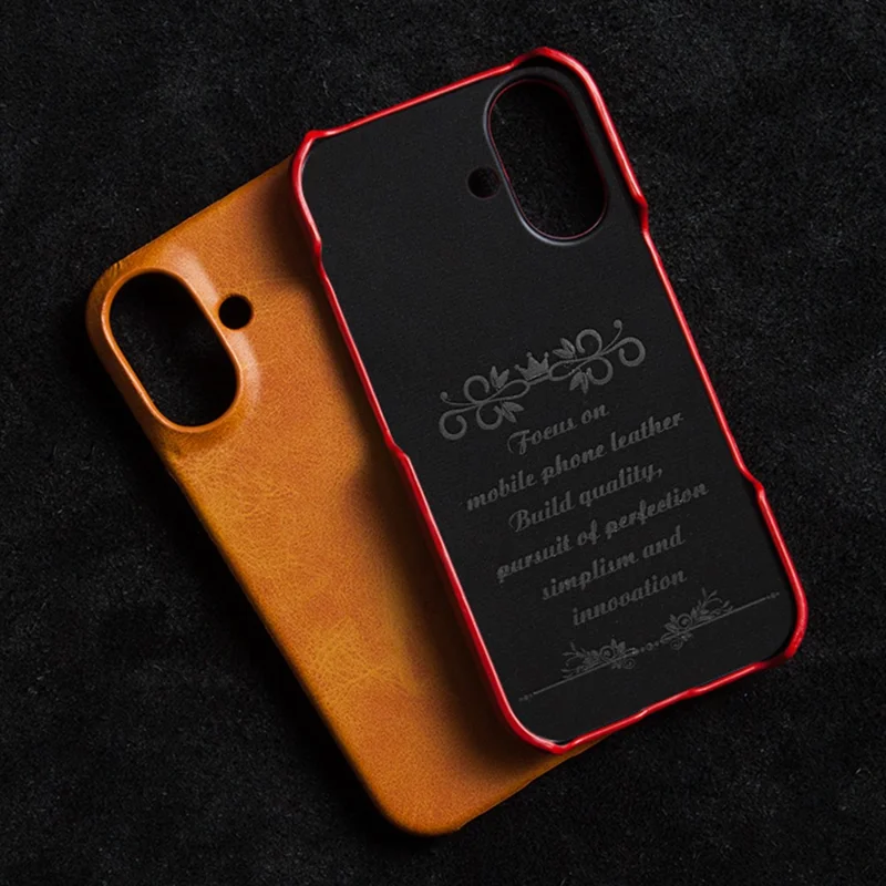For iPhone 16 Case Calf Texture PU Leather Hard PC Protective Phone Cover - Orange