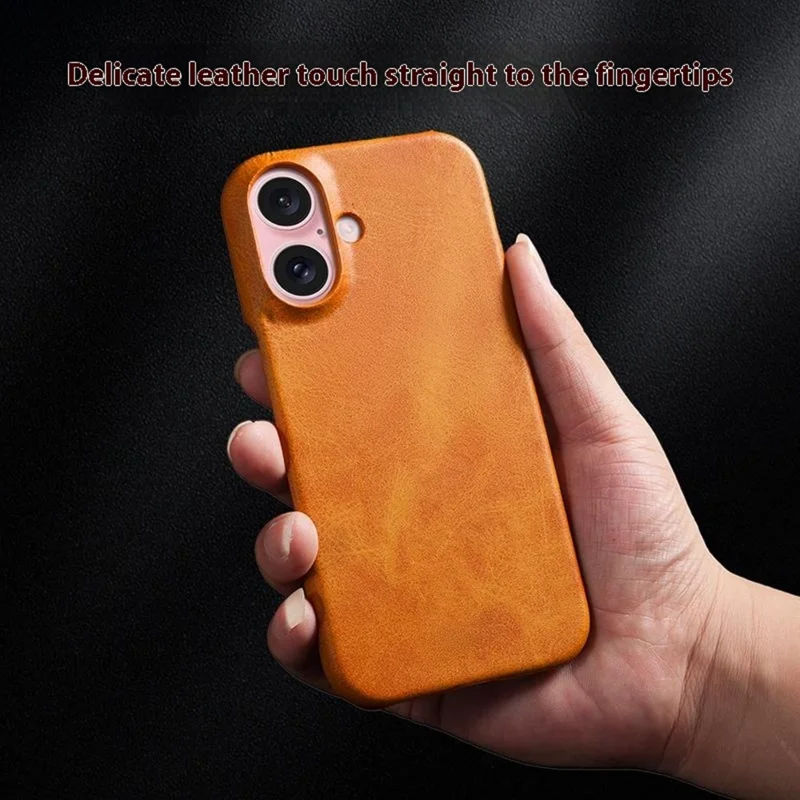 For iPhone 16 Case Calf Texture PU Leather Hard PC Protective Phone Cover - Orange
