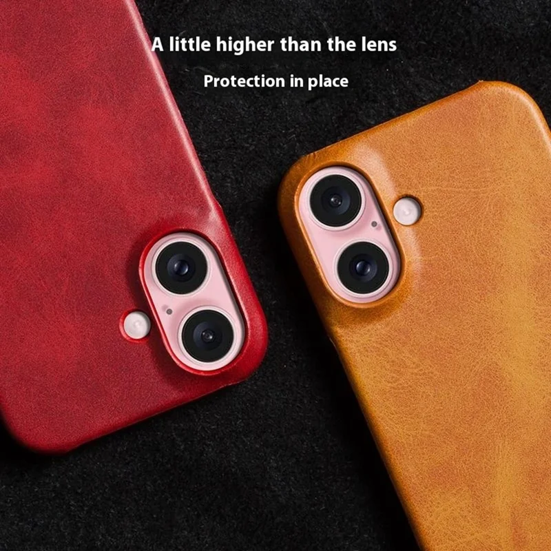 For iPhone 16 Case Calf Texture PU Leather Hard PC Protective Phone Cover - Orange