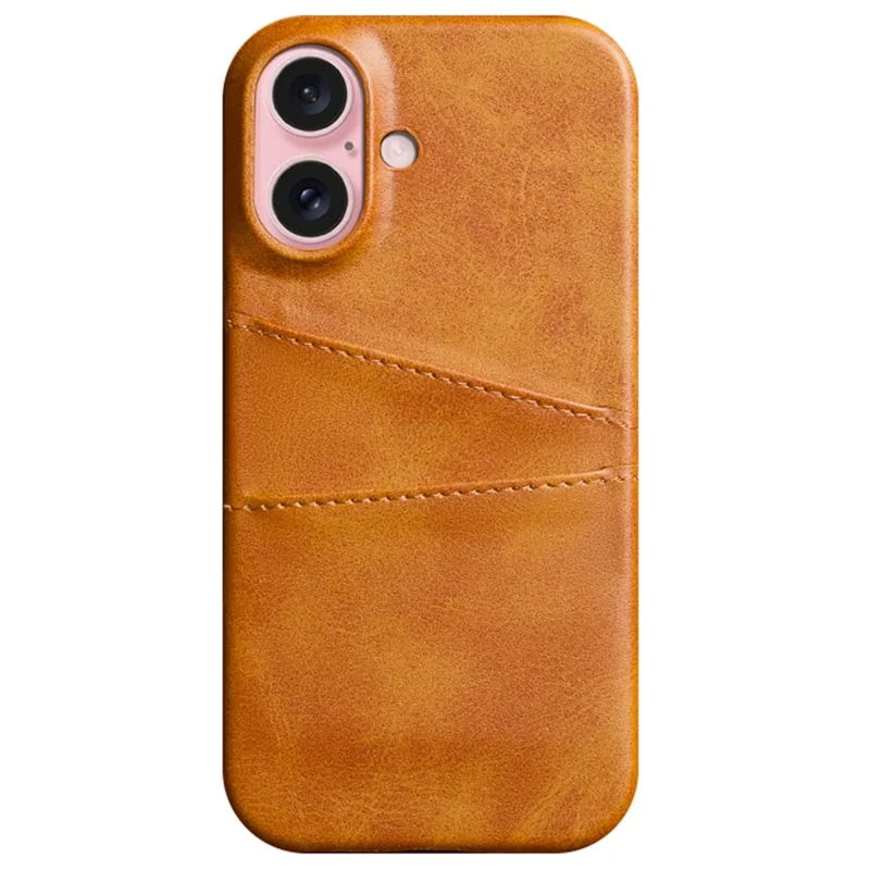 For iPhone 16 Plus Case Dual Card Slots PU Leather + Hard PC Phone Cover - Orange