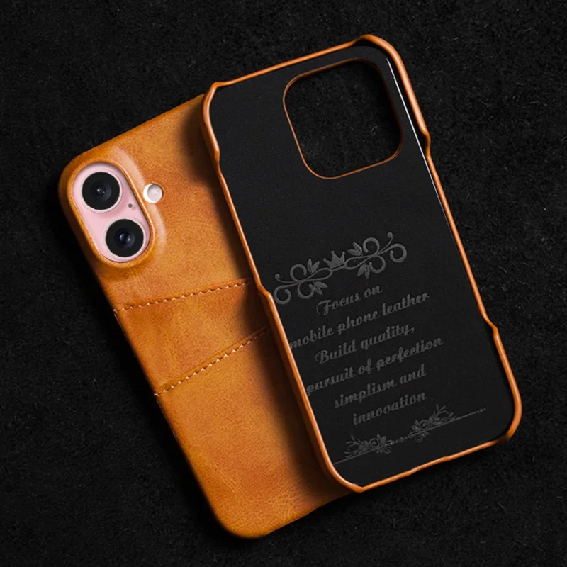 For iPhone 16 Plus Case Dual Card Slots PU Leather + Hard PC Phone Cover - Orange