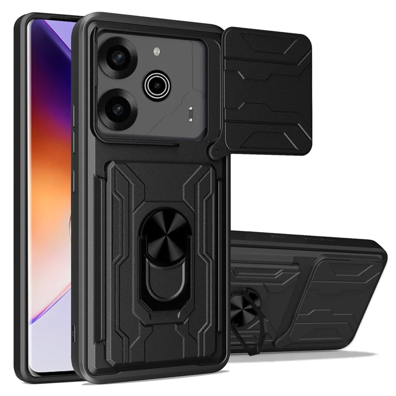 Per Tecno Pova 6 4G / 6 Pro 5G Case PC+TPU Kickstand Back Cover Con Cursore Della Fotocamera - Nero