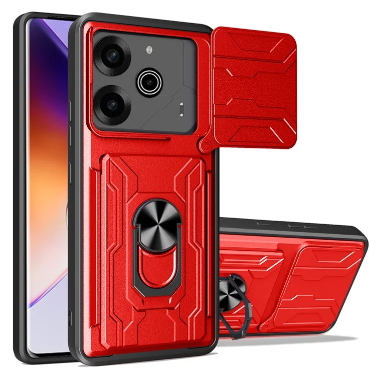 For TECNO Pova 6 4G  /  6 Pro 5G Case PC+TPU Kickstand Phone Back Cover with Camera Slider - Red