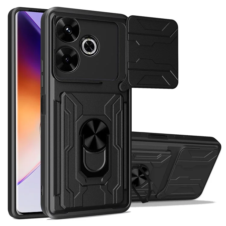 Para Xiaomi Redmi 13 4G / 5G Case PC+TPU Kickstand Phone Back Cover com Camera Slider - Preto