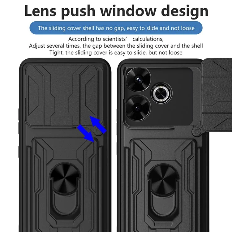 Para Xiaomi Redmi 13 4G / 5G Case PC+TPU Kickstand Phone Back Cover com Camera Slider - Preto