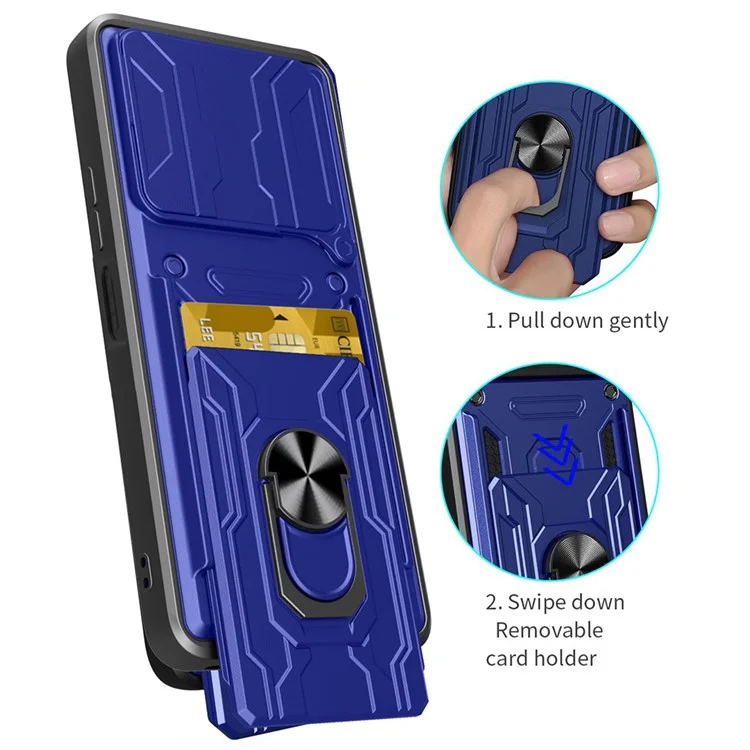 Para Xiaomi Redmi 13 4G / 5G Case PC+TPU Kickstand Phone Back Cover com Camera Slider - Preto