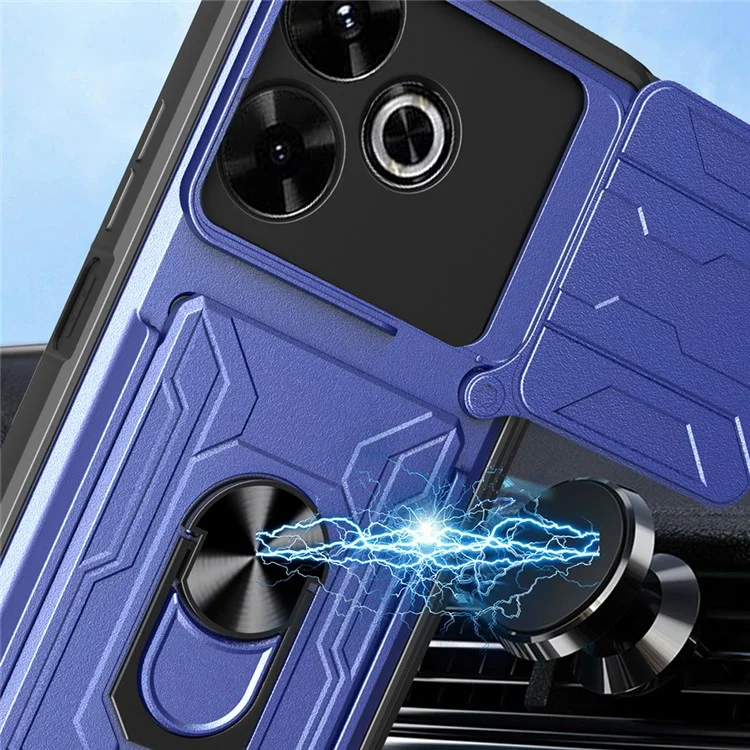 Para Xiaomi Redmi 13 4G / 5G Case PC+TPU Kickstand Phone Back Cover com Camera Slider - Preto