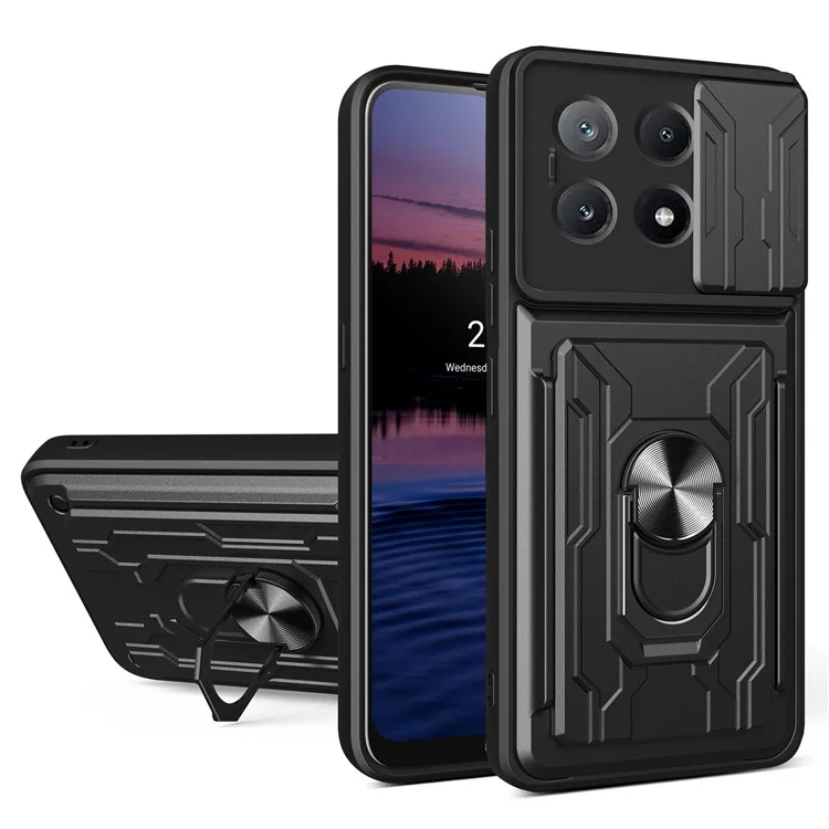 Para Xiaomi Redmi K70E 5G / Poco X6 Pro 5G Case PC+TPU Pele de Kickstand Cubierta Trasera Con Control Deslizante de la Cámara - Negro