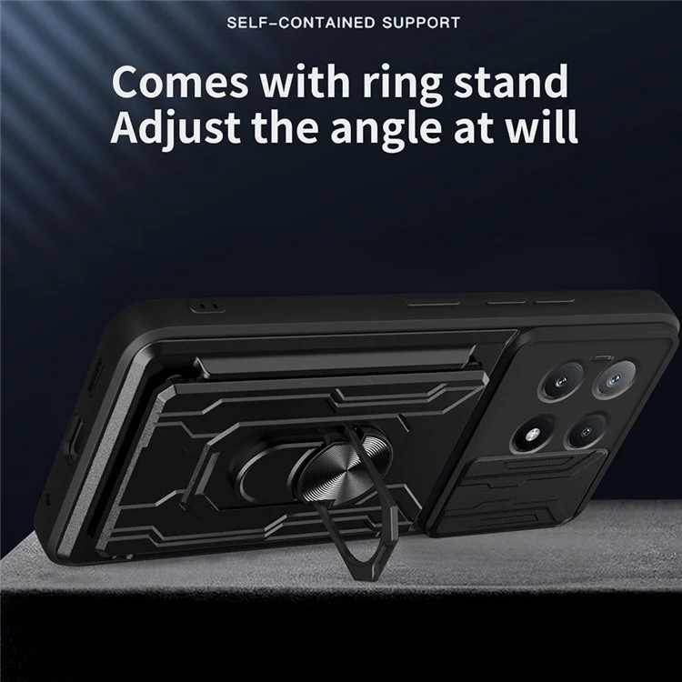 Para Xiaomi Redmi K70E 5G / Poco X6 Pro 5G Case PC+TPU Pele de Kickstand Cubierta Trasera Con Control Deslizante de la Cámara - Negro