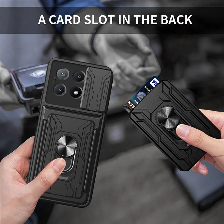 Para Xiaomi Redmi K70E 5G / Poco X6 Pro 5G Case PC+TPU Pele de Kickstand Cubierta Trasera Con Control Deslizante de la Cámara - Negro