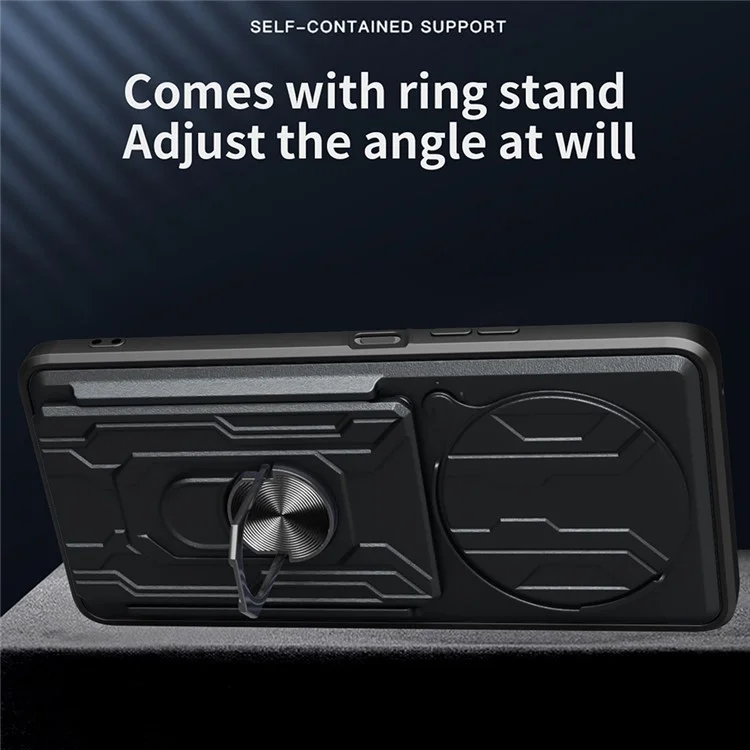 Per Xiaomi Redmi A3 4G Case PC+TPU Kickstand Custodia Posteriore del Telefono con Slider della Fotocamera - Nero