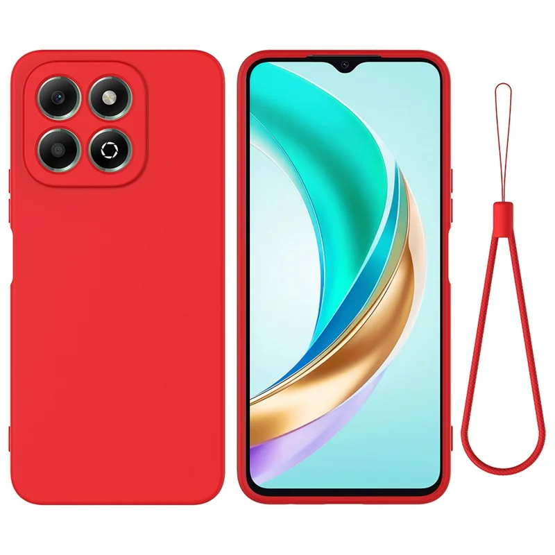For Honor X6b 4G Case Anti-Drop Liquid Silicone Phone Cover with Strap - Red