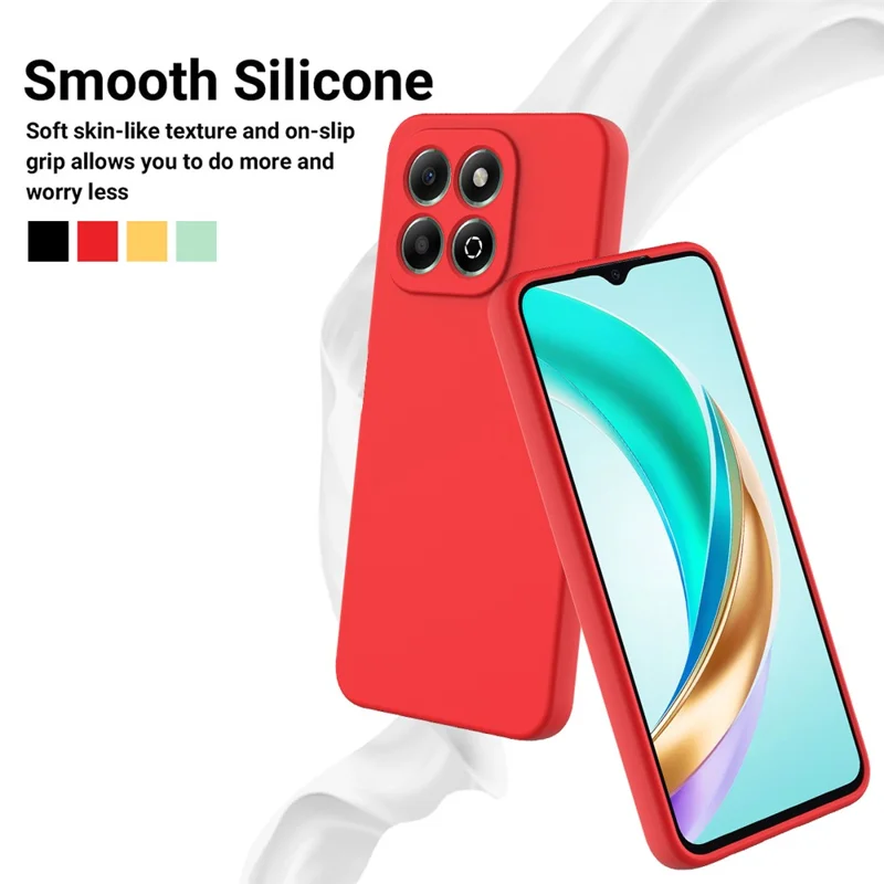 For Honor X6b 4G Case Anti-Drop Liquid Silicone Phone Cover with Strap - Red