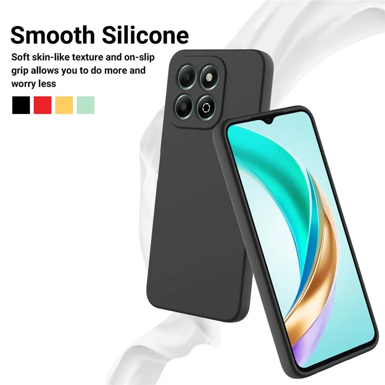 For Honor X6b 4G Case Anti-Drop Liquid Silicone Phone Cover with Strap - Black