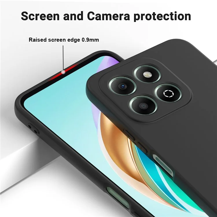 For Honor X6b 4G Case Anti-Drop Liquid Silicone Phone Cover with Strap - Black