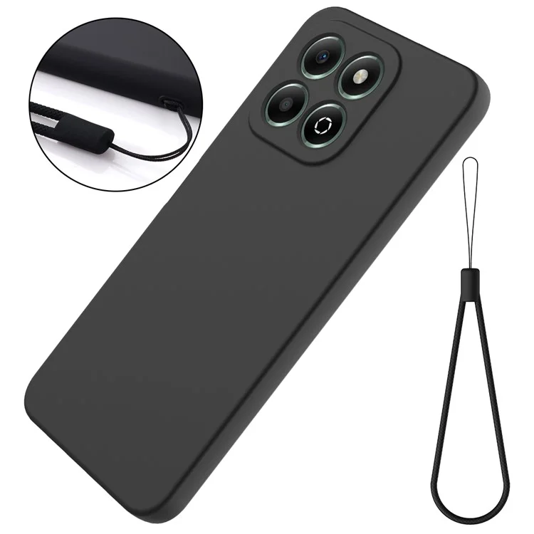 For Honor X6b 4G Case Anti-Drop Liquid Silicone Phone Cover with Strap - Black