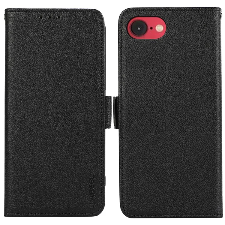Abeel Para Iphone SE (2024) Case Litchi Texture Leather RFID Bloqueo de la Portada Del Teléfono - Negro