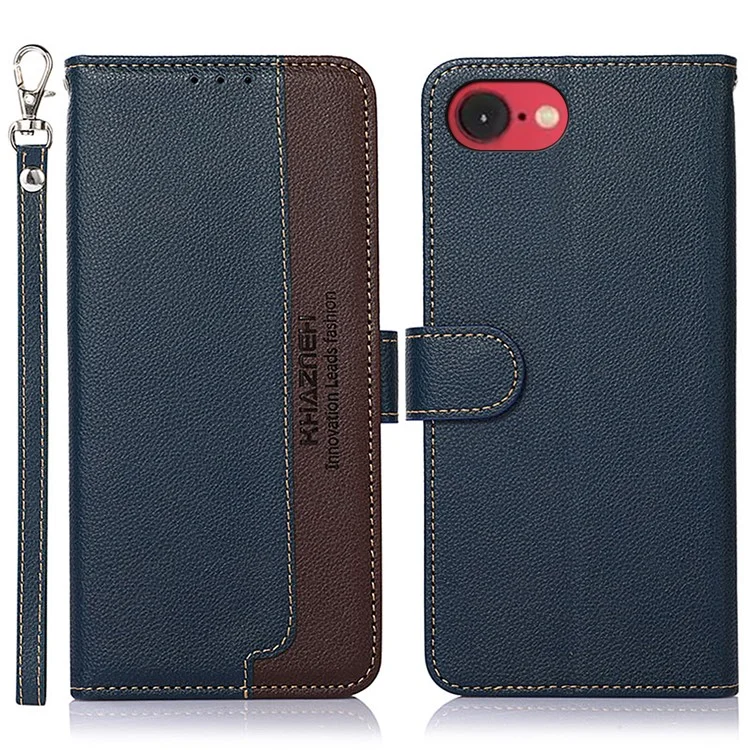 KHAZNEH For iPhone 16e Case RFID Blocking Wallet PU Leather Phone Cover - Blue