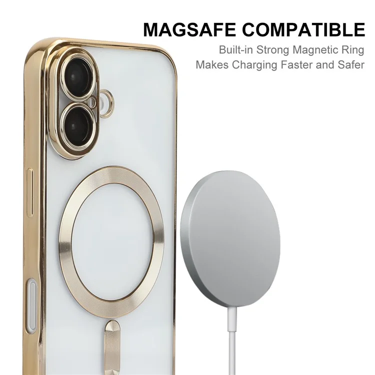 ENKAY HAT PRINZ Für iPhone 16 Plus Magnetische Klare Hülle Stoßfeste TPU-Handyhülle mit Linsenschutzfolie - Gold