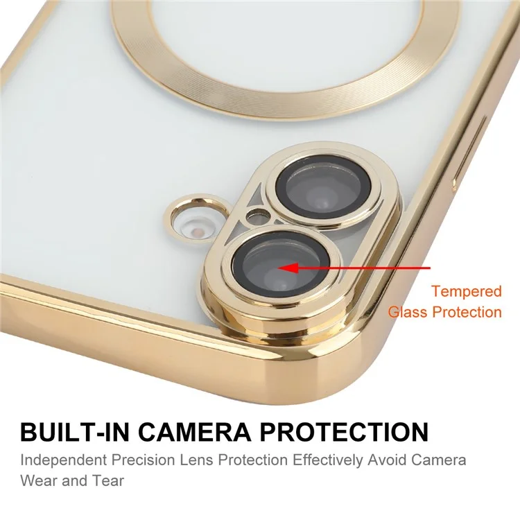 ENKAY HAT PRINZ Für iPhone 16 Plus Magnetische Klare Hülle Stoßfeste TPU-Handyhülle mit Linsenschutzfolie - Gold