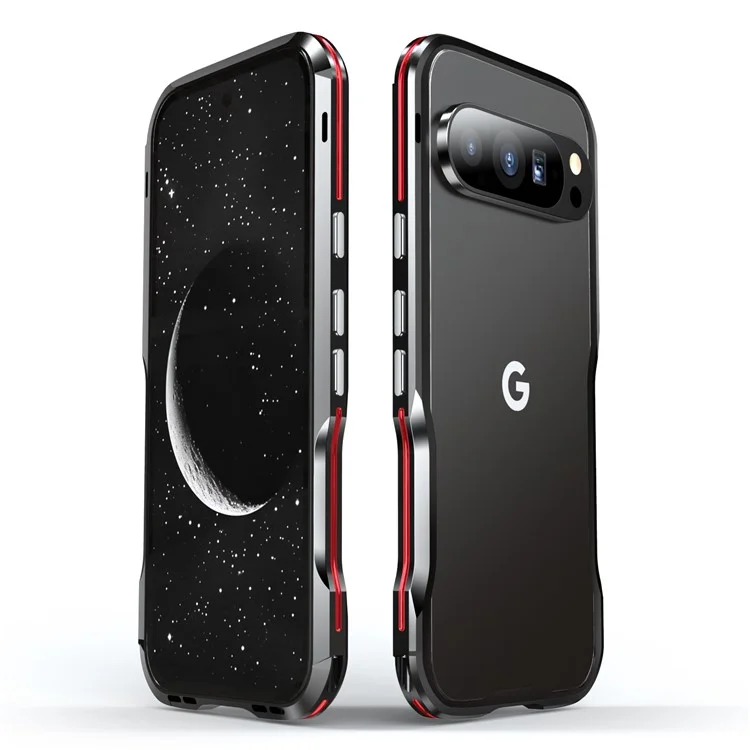 LUPHIE For Google Pixel 9 / 9 Pro Case Metal Bumper Frame Shockproof Phone Cover - Black  /  Red