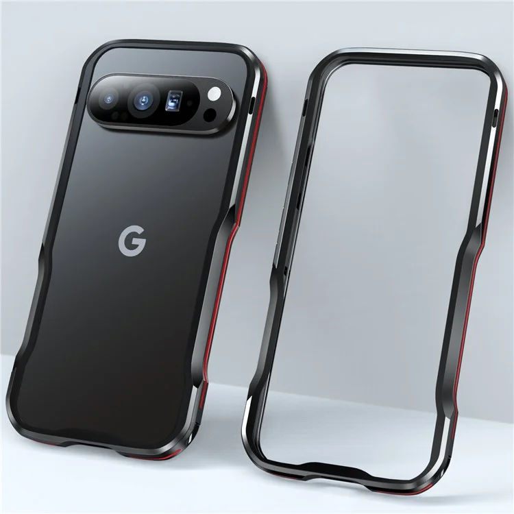 LUPHIE For Google Pixel 9 / 9 Pro Case Metal Bumper Frame Shockproof Phone Cover - Black  /  Red