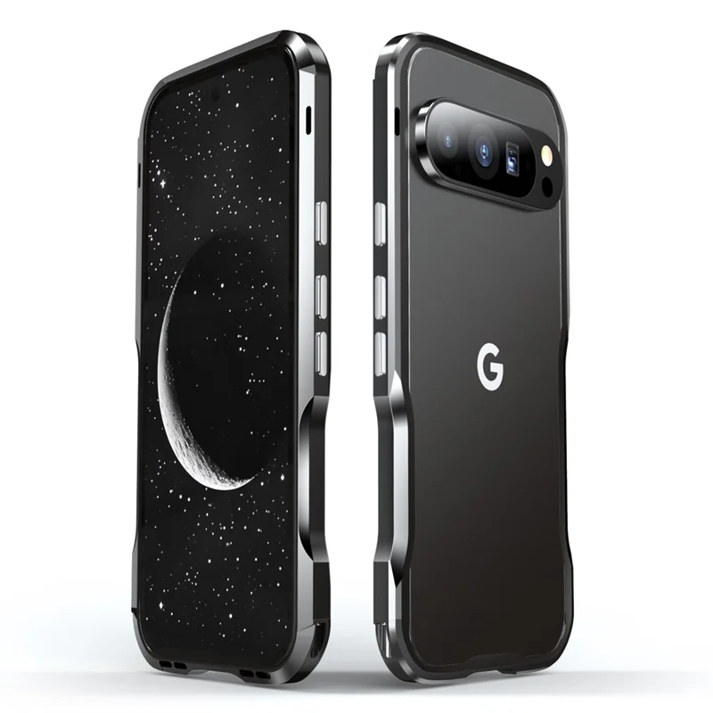 LUPHIE For Google Pixel 9 / 9 Pro Case Metal Bumper Frame Shockproof Phone Cover - Black