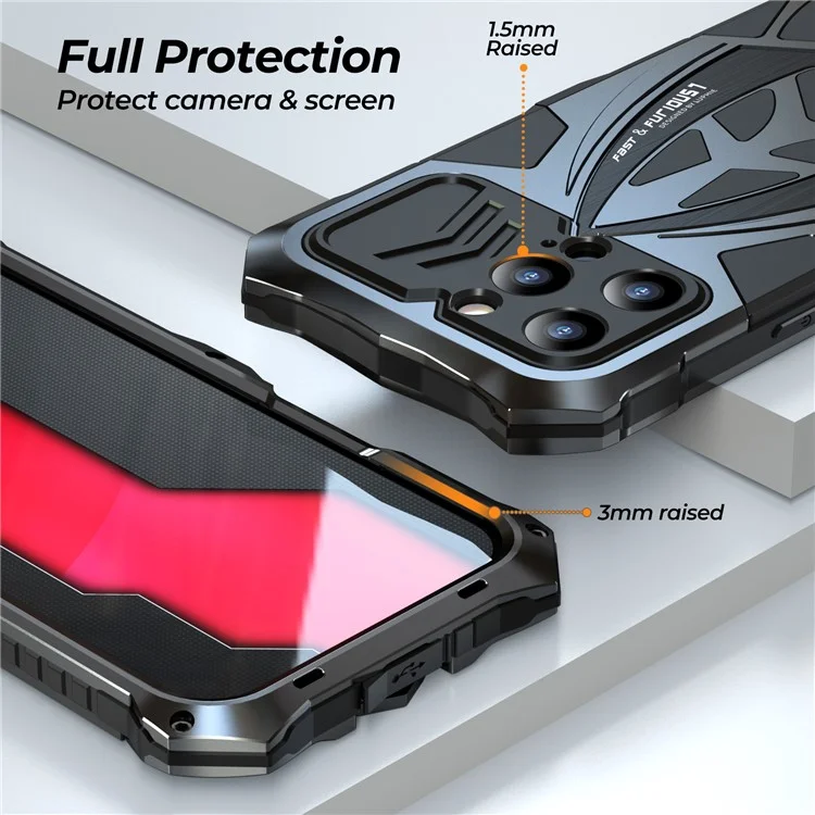 Luphie Для Iphone 16 Pro Max Case Case Design Design Shock -resean Metal+TPU Phone Cover с Экраном - Черный