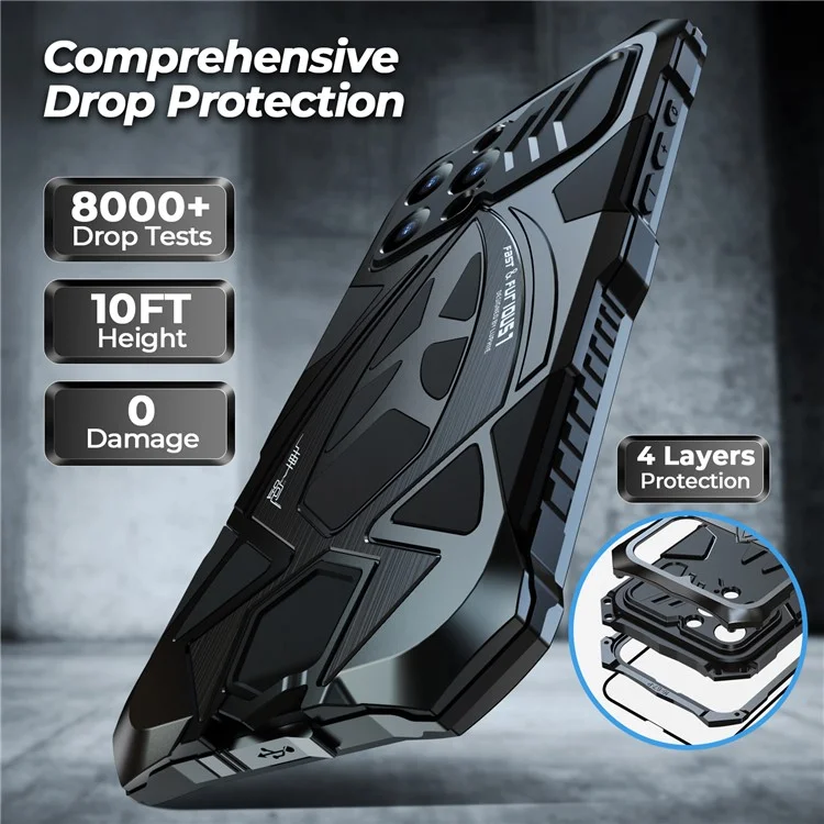 Luphie Для Iphone 16 Pro Max Case Case Design Design Shock -resean Metal+TPU Phone Cover с Экраном - Черный
