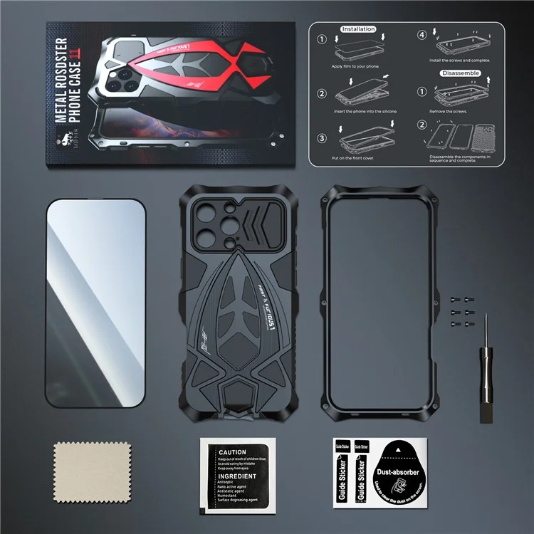 Luphie Для Iphone 16 Pro Max Case Case Design Design Shock -resean Metal+TPU Phone Cover с Экраном - Черный