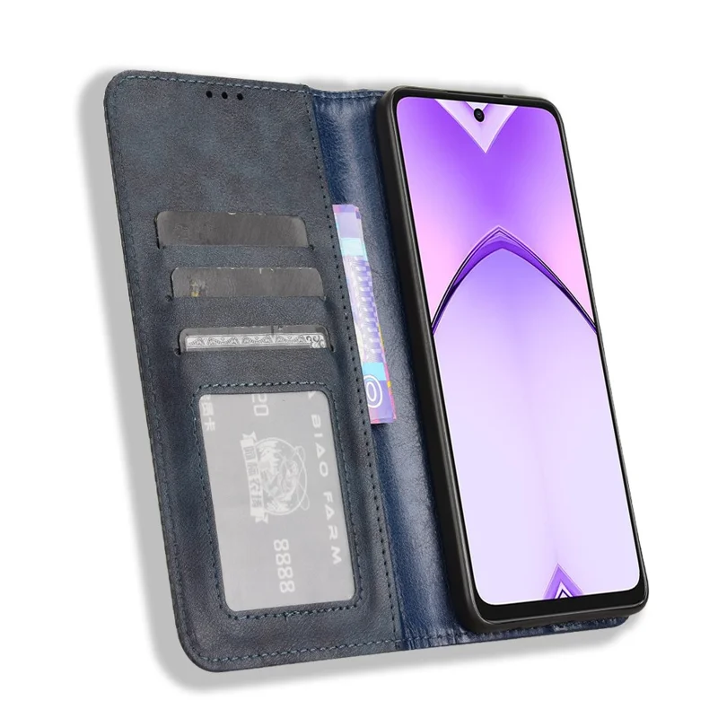 For Oppo A3 4G / A3 5G / A3x 4G / A3x 5G / A40M 4G / A40 4G / A3i 5G / A60 5G Leather Case Wallet Stand Retro Texture Phone Cover - Blue