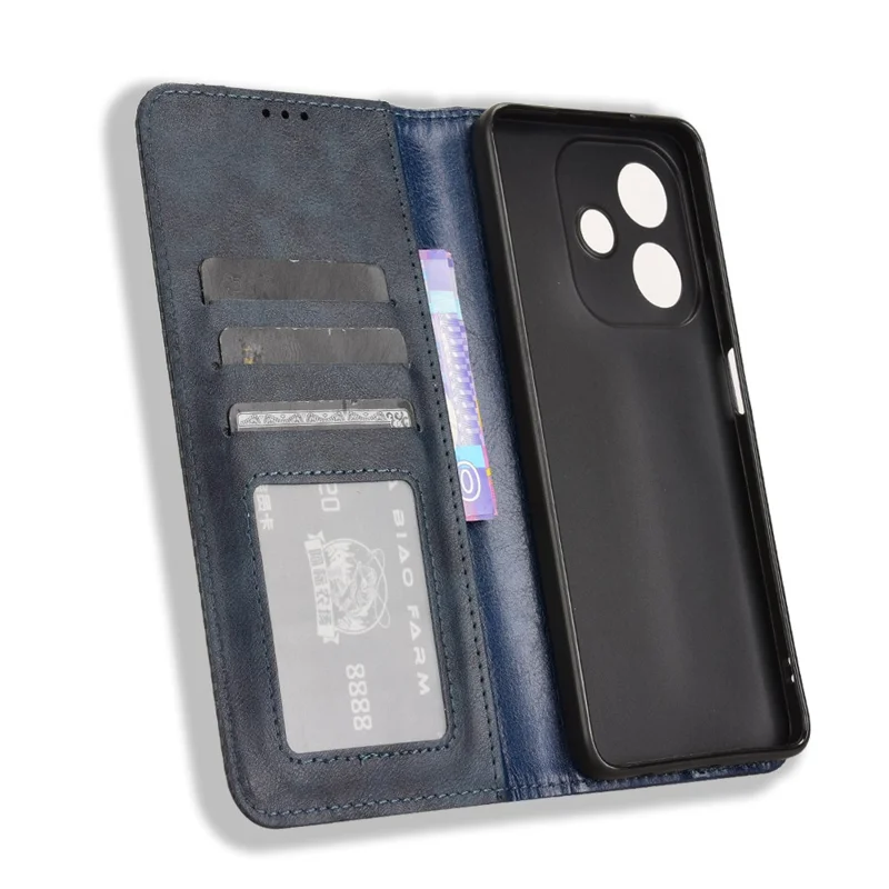 For Oppo A3 4G / A3 5G / A3x 4G / A3x 5G / A40M 4G / A40 4G / A3i 5G / A60 5G Leather Case Wallet Stand Retro Texture Phone Cover - Blue