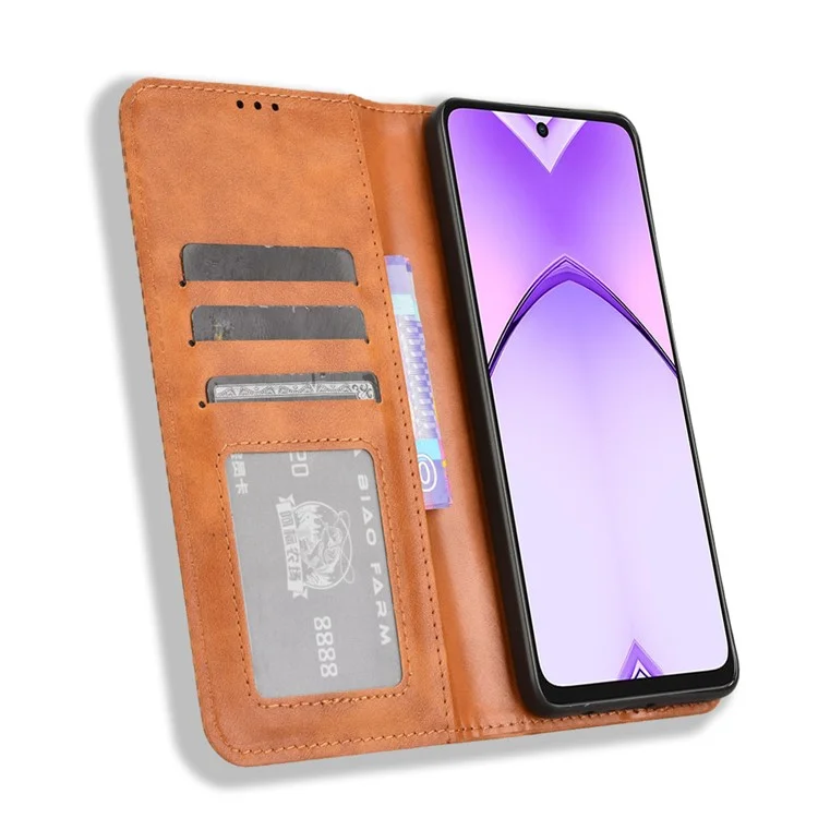 For Oppo A3 4G / A3 5G / A3x 4G / A3x 5G / A40M 4G / A40 4G / A3i 5G / A60 5G Leather Case Wallet Stand Retro Texture Phone Cover - Brown