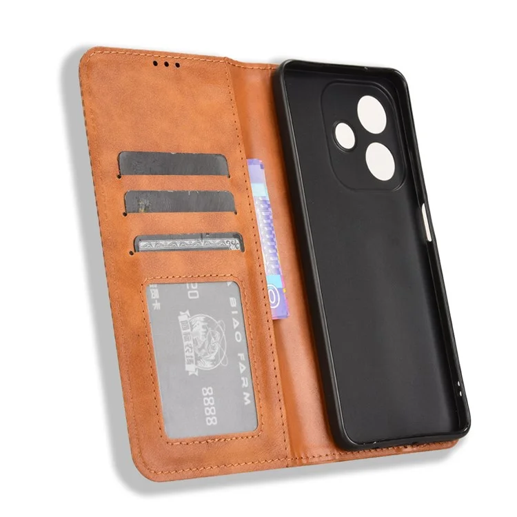 For Oppo A3 4G / A3 5G / A3x 4G / A3x 5G / A40M 4G / A40 4G / A3i 5G / A60 5G Leather Case Wallet Stand Retro Texture Phone Cover - Brown