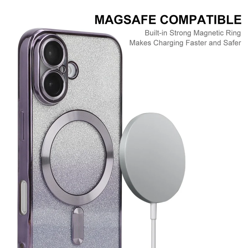 ENAKY HAT PRINCE For iPhone 16 Plus Magnetic Case Glitter TPU Phone Back Cover with Lens Film - Purple