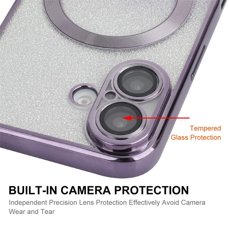 ENAKY HAT PRINCE For iPhone 16 Plus Magnetic Case Glitter TPU Phone Back Cover with Lens Film - Purple