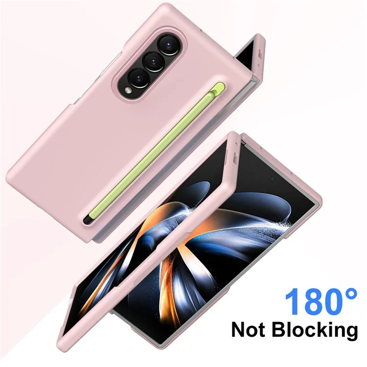 Для Samsung Galaxy Z Fold3 5G Case Case Hard PC Телефона с Запеченной Стеклянной Пленкой и Стилусом - Розовый