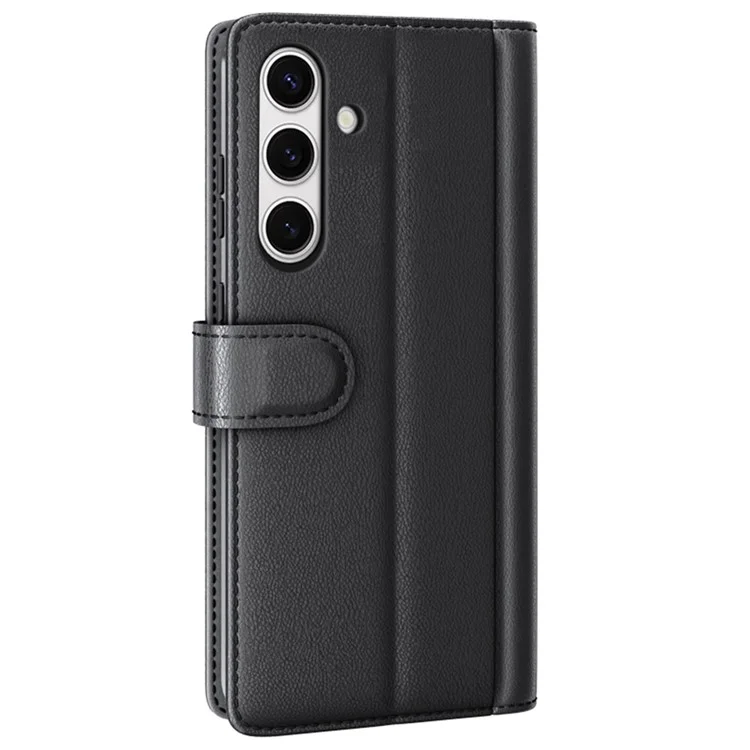 For Samsung Galaxy S24 FE Case Genuine Split Leather Phone Cover with Wallet Stand - Black