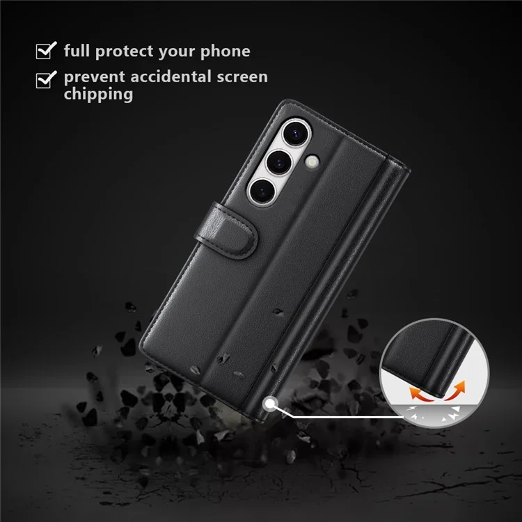 For Samsung Galaxy S24 FE Case Genuine Split Leather Phone Cover with Wallet Stand - Black