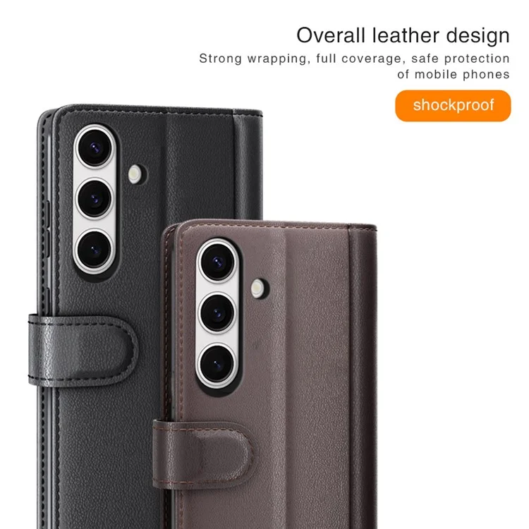 For Samsung Galaxy S24 FE Case Genuine Split Leather Phone Cover with Wallet Stand - Black