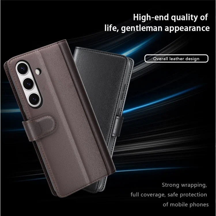 For Samsung Galaxy S24 FE Case Genuine Split Leather Phone Cover with Wallet Stand - Black