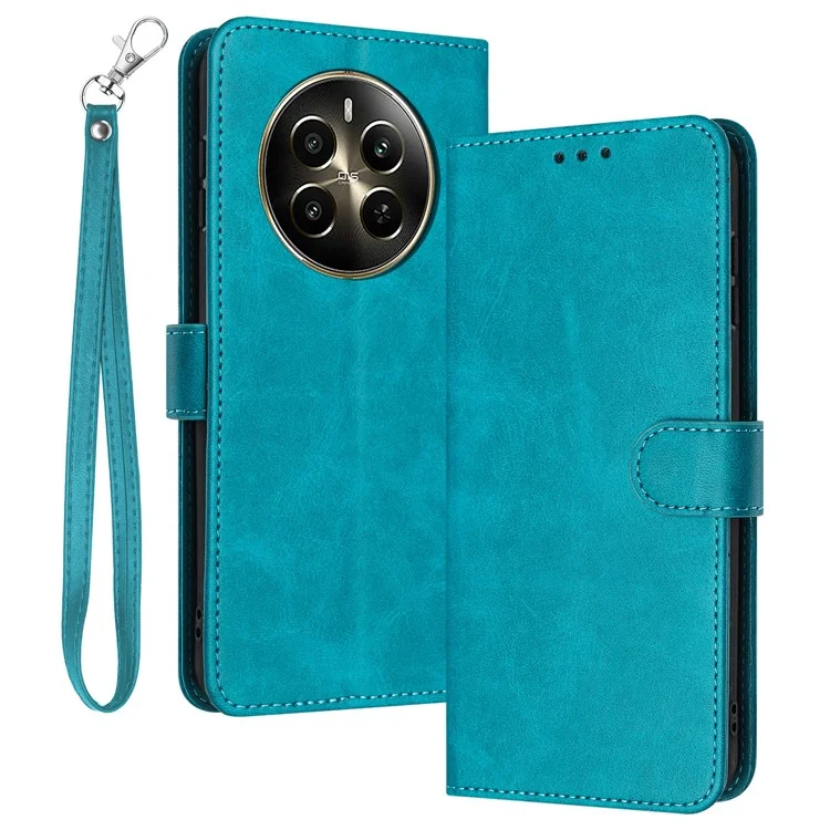For Realme Narzo 70 5G / Narzo 70 Pro 5G / P1 5G / 12 4G / 12+ 5G Case Flip Stand PU Leather Wallet Phone Cover Calf Texture - Green