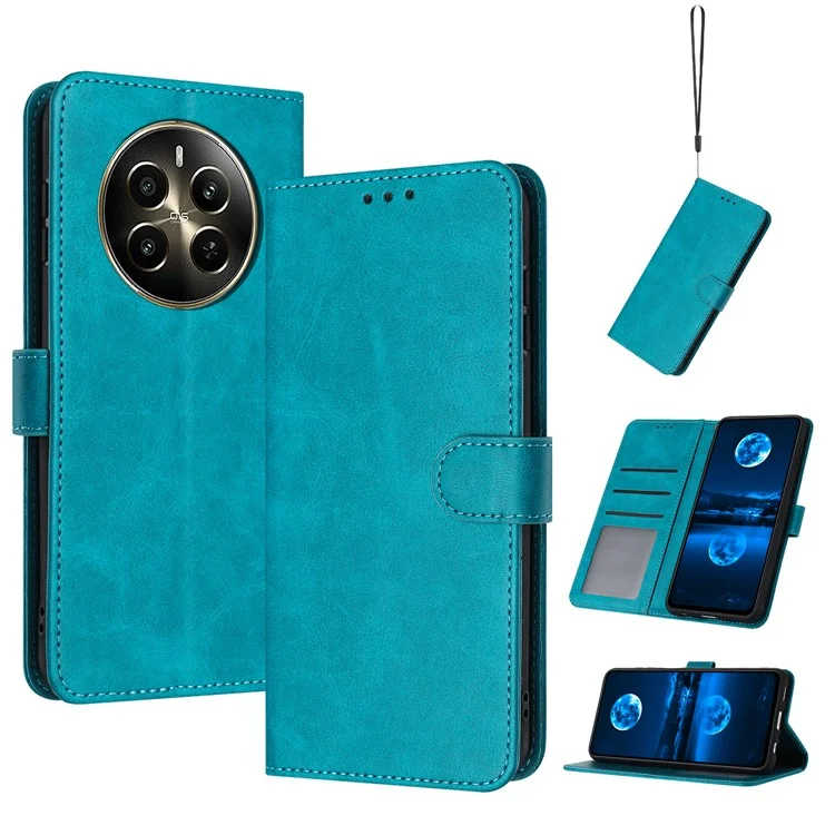 For Realme Narzo 70 5G / Narzo 70 Pro 5G / P1 5G / 12 4G / 12+ 5G Case Flip Stand PU Leather Wallet Phone Cover Calf Texture - Green