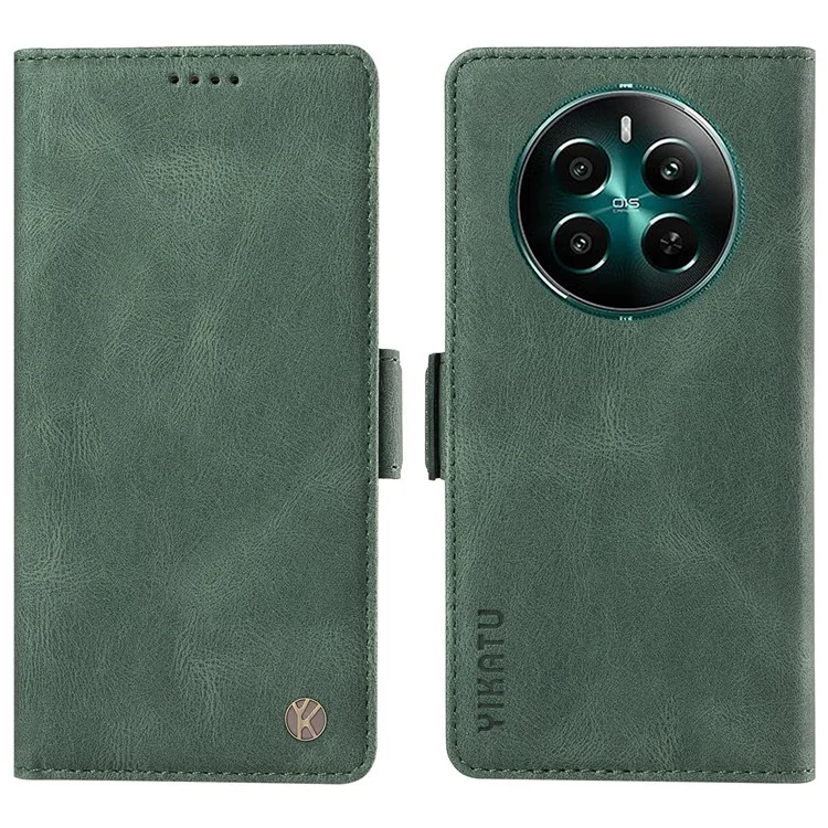 Yikatu YK-005 Per Realme Narzo 70 5G / Narzo 70 Pro 5G / P1 5G / 12 4G / 12+ Case 5g PU Paformato Pulla Copertura Per Copertura Pietro Sensi - Verde