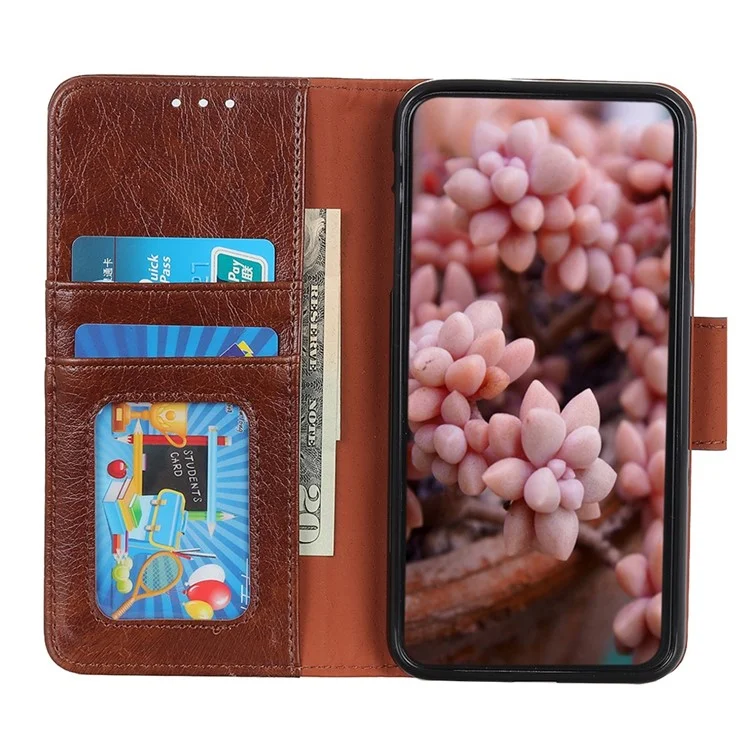 For Sony Xperia 5 IV 5G Nappa Texture Split Leather Flip Wallet Case Magnetic Closure Shockproof Phone Cover Stand - Brown