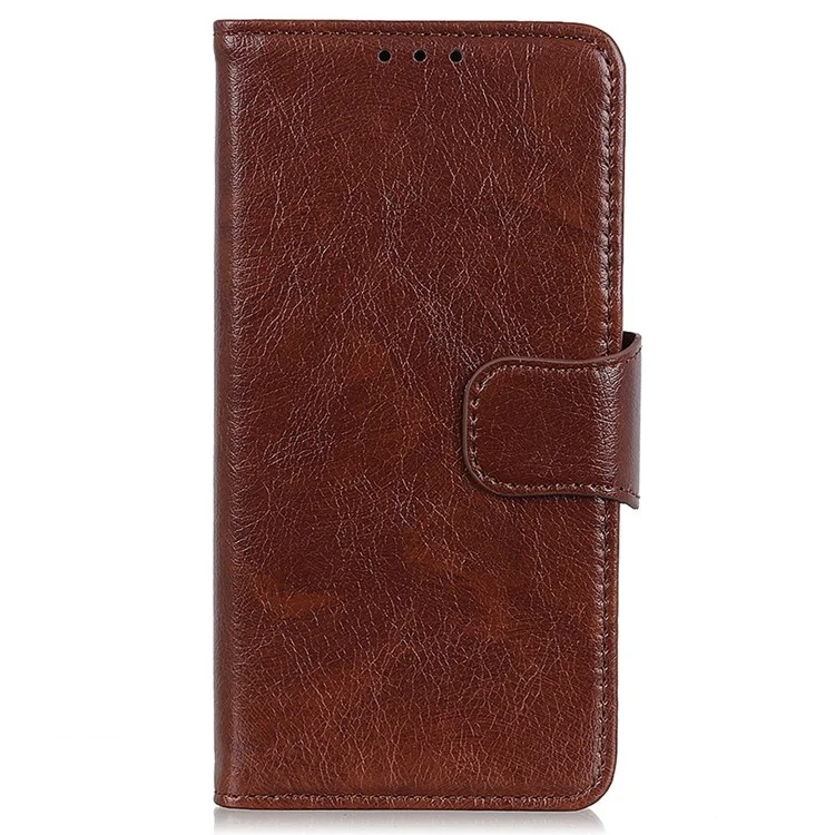 For Sony Xperia 5 IV 5G Nappa Texture Split Leather Flip Wallet Case Magnetic Closure Shockproof Phone Cover Stand - Brown