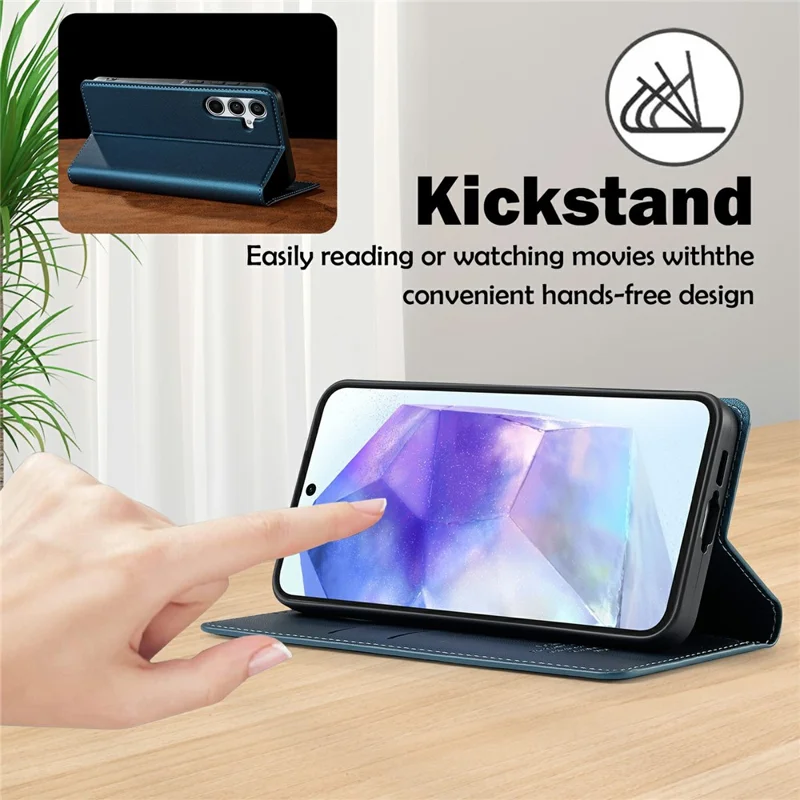 LC.IMEEKE L1 Series for Samsung Galaxy A16 5G / A16 4G Case PU Leather Wallet Stand Protective Phone Cover - Blue